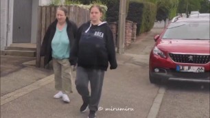 Granny Walks with huge Saggy Tits braless with her Daughter Candid
