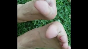 Soccer mom stinky and sweaty feet at the park