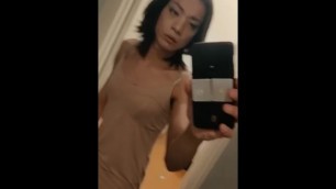 Asian Trans Girl Poses in Hotel Room Mirror