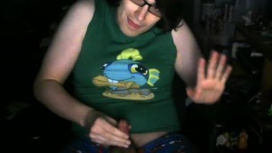 Testing webcam: Trans Woman in Murky Shirt slow jacks shortly!