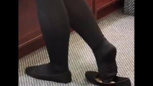 Candid store shoeplay in tights 