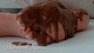 Barefoot Barbara Chocolate and Cream Dripping and Flowing on Bare Feet
