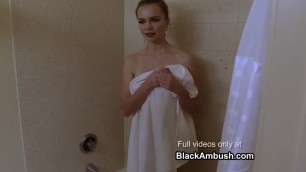 Young Blonde Ambushed by Big Black Cock In The Shower