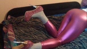 Shiny Red latex leggings and high heels